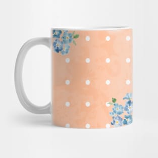 Blue Forget Me Nots Polka Dots on Peach Fuzz Abstract Floral Mug